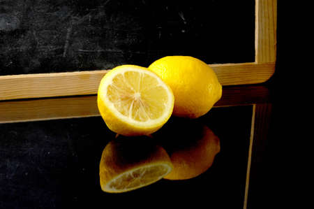 Lemon and blackboardの写真素材
