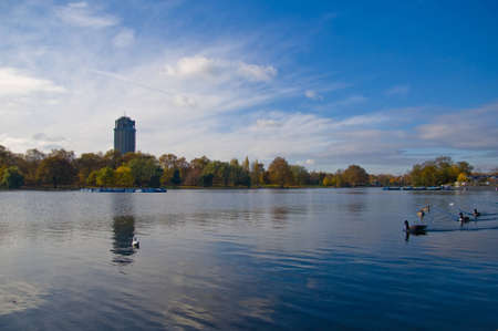Autumn landscape in london city. In the middle of hyde park.の写真素材