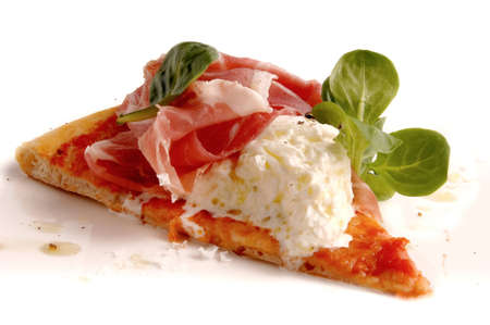 Piece of italian pizza  Healthy food on white backgroundの写真素材