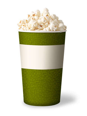 bucket of popcorn isolated on white background  green color の写真素材