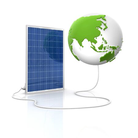 Solar panel for green and renewable energy. Save the world with alternative energy. Asia and Oceania view.の写真素材