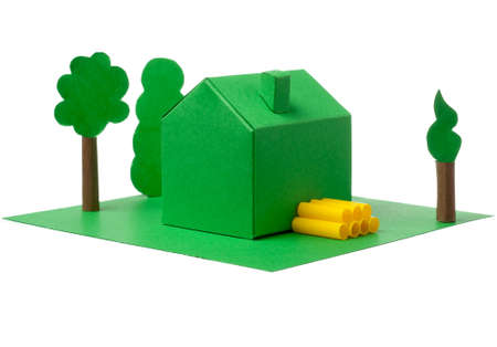 Green paper houseの写真素材