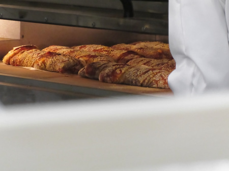 Bread freshly made into the oven