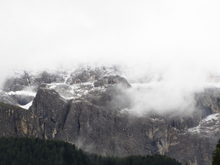 Panoramic mountain view of the Dolomites from Santa Cristina Valgardena, South Tyrol , Bolzano , Italyの写真素材