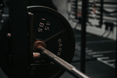 Close up of a barbell in a gym, weight lifting conceptの写真素材