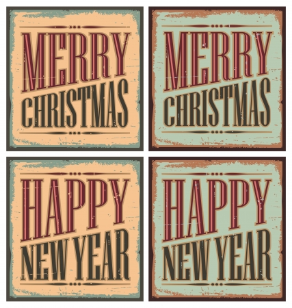 Vintage style Christmas tin signs or Christmas cardsのイラスト素材