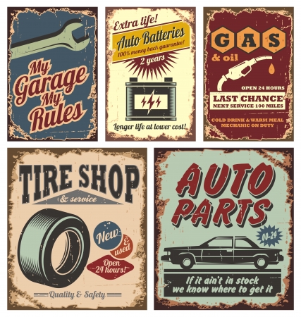 Vintage car metal signs and posters