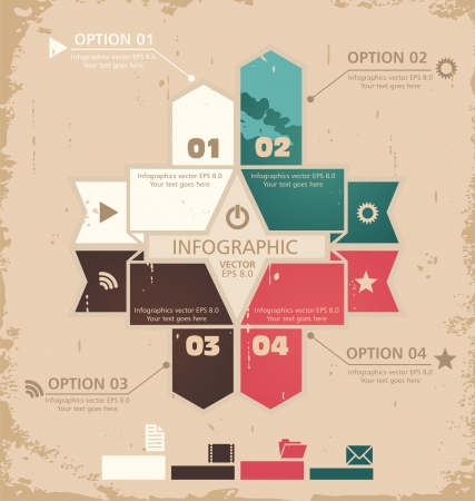Retro design template, vintage banners, vector infographics, web design layout with arrows and ribbonsのイラスト素材