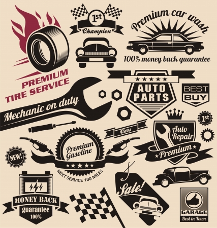 set of vintage car symbols and logos