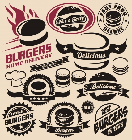 Burger and fast food icons, labels, signs, symbolsのイラスト素材