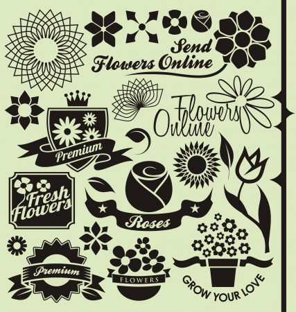 Set of flower symbols, icons and signsのイラスト素材