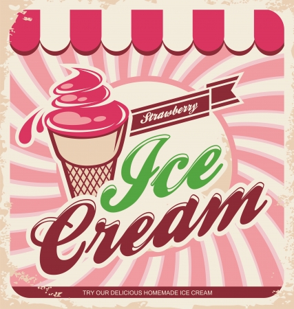 Vector illustration of vintage strawberry  ice cream sign. のイラスト素材