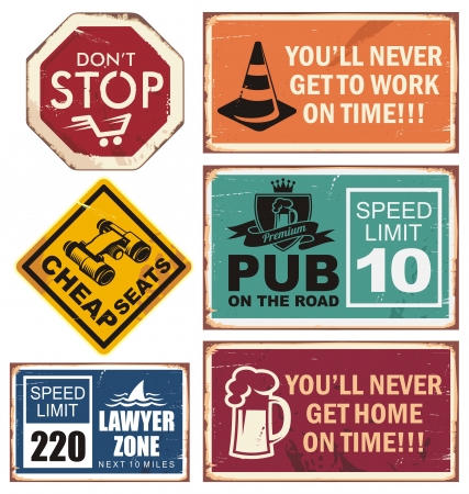 illustration of road signs with unique creative messagesのイラスト素材
