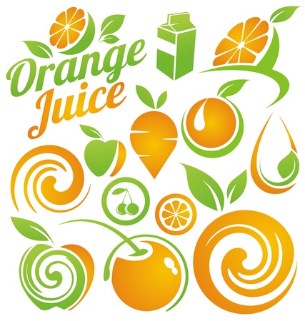 Set of fruit and juice icons, symbols, labels and design elementsのイラスト素材