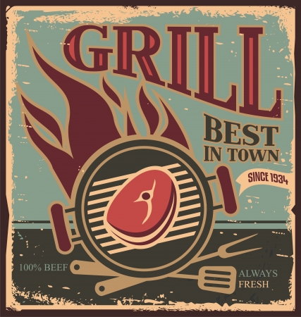Retro BBQ poster template with fresh beef steakのイラスト素材
