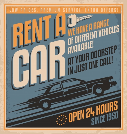 Old fashioned comics style rent a car poster designのイラスト素材