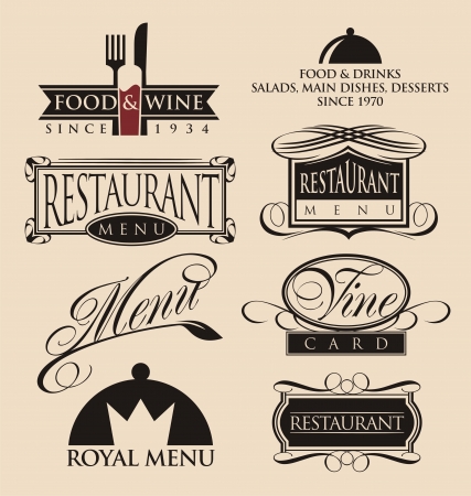Vintage set of restaurant signs, symbols and iconsのイラスト素材