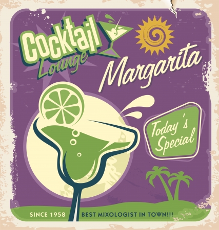 Promotional retro poster design for one of the most popular cocktails Margaritaのイラスト素材