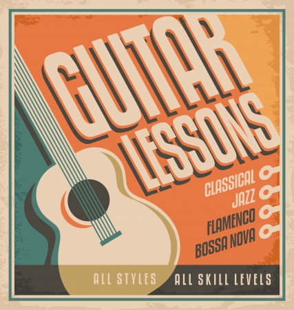 Vintage poster design for guitar lessonsのイラスト素材
