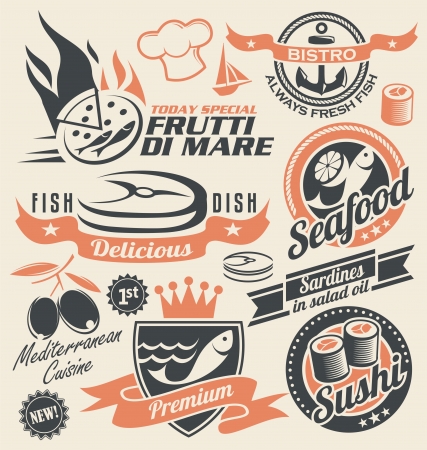 Set of seafood icons, symbols and signsのイラスト素材