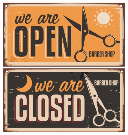 Retro door signs for barber shopのイラスト素材