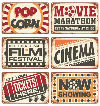 Set of vintage cinema metal signsのイラスト素材