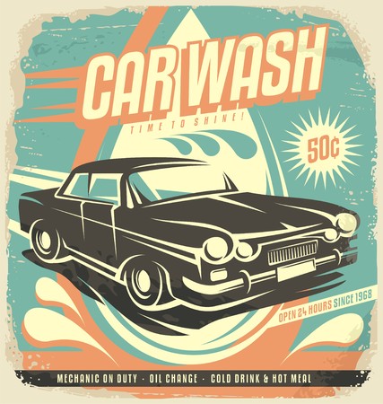 Retro car wash poster designのイラスト素材