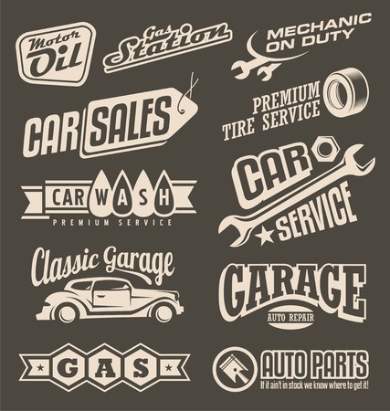 Car service and garage retro banner set