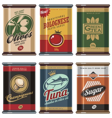 Vintage food can vector collectionのイラスト素材