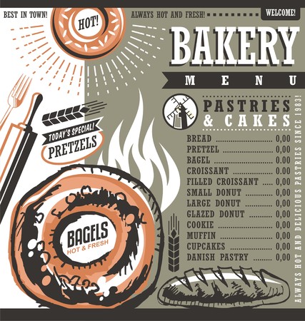 Bakery shop retro vector price list or menu design layoutのイラスト素材