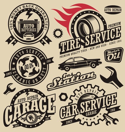 Retro car icons and labels collectionのイラスト素材