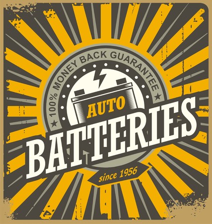 Retro auto batteries tin sign designのイラスト素材