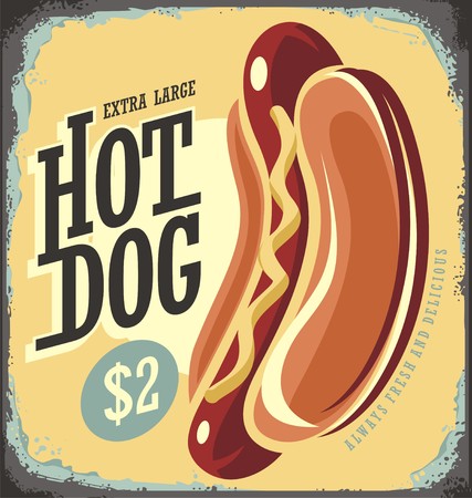 Hot Dog Retro Tin Signのイラスト素材