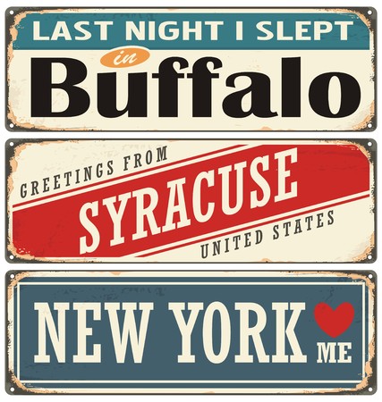 Retro tin sign collection with USA city namesのイラスト素材