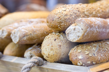 Closeup image of whole bread loaves.