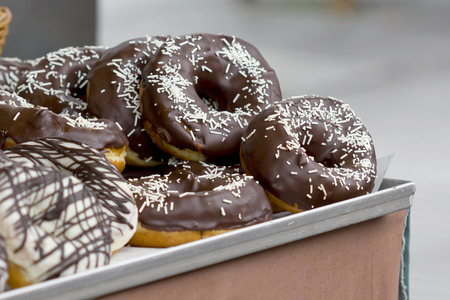 Closeup image of chocolate donuts.の写真素材