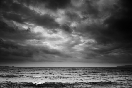 Dramatic Sea Scape with Dark Stormy cloudsの写真素材