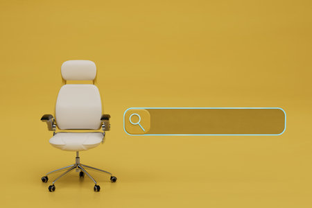 searching for information on the Internet. office chair next to the search bar of the browser. 3d rendering.の写真素材