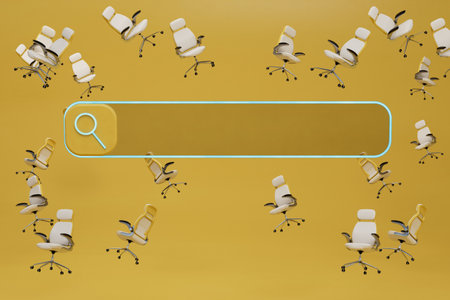 searching for information on the Internet. browser search bar around which office chairs. 3d rendering.の写真素材