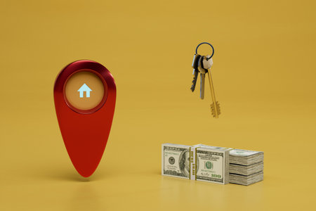 buying real estate for cash. house or car keys and cash dollars. 3d rendering.の写真素材