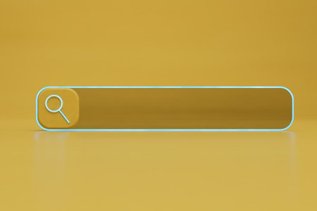 searching for information on the Internet. browser search bar on a yellow background. 3d rendering.の写真素材