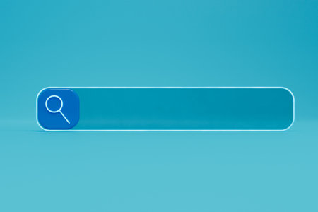 searching for information on the Internet. browser search bar on a blue background. 3d rendering.の写真素材