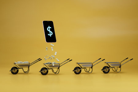 rich life concept. earn money online through smartphone. 3d rendering.の写真素材