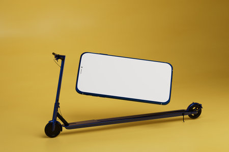 payment for renting an electric scooter through a smartphone. payment for traffic online. 3d rendering.の写真素材