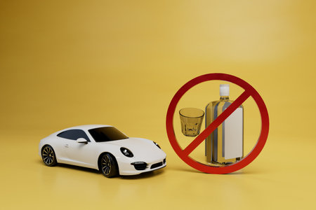 icon do not drink and drive. car next to which the icon with crossed out alcohol. 3d rendering.の写真素材