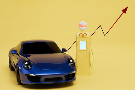 refueling the car with gas. car next to the gas stove. 3d rendering.の写真素材