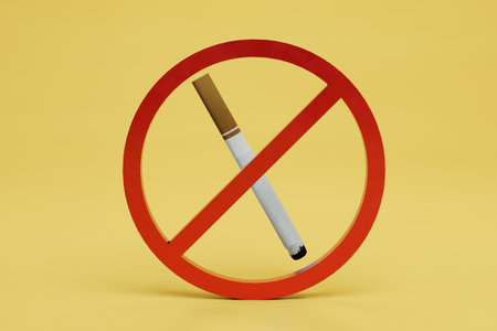 no smoking sign. round red sign with a crossed-out cigarette. 3d rendering.の写真素材