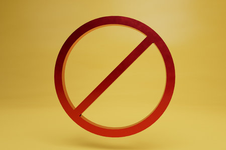 prohibition sign. round red sign with a diagonal line on a yellow background. 3d rendering.の写真素材