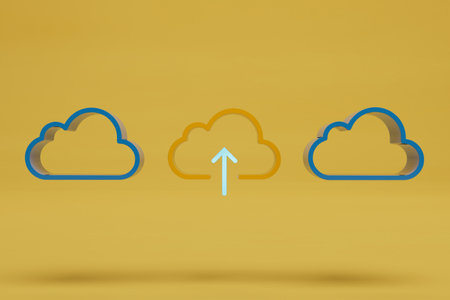 uploading information to the cloud. storing information for downloading from the Internet. 3d rendering.の写真素材