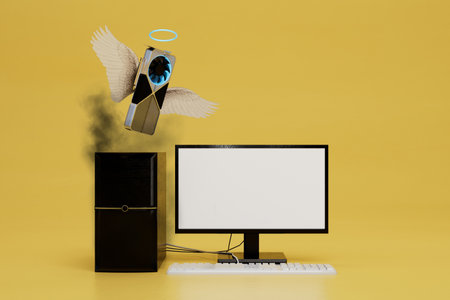burnt video card for cryptocurrency mining. 3d rendering.の写真素材